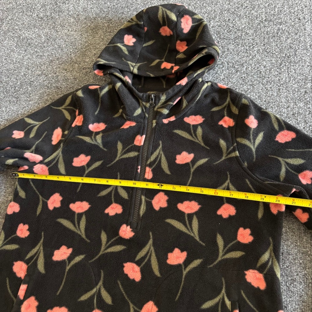 ONeill Womens Black Pink Floral Fleece Quarter Zip Hooded Pullover Size Medium - Picture 3 of 7